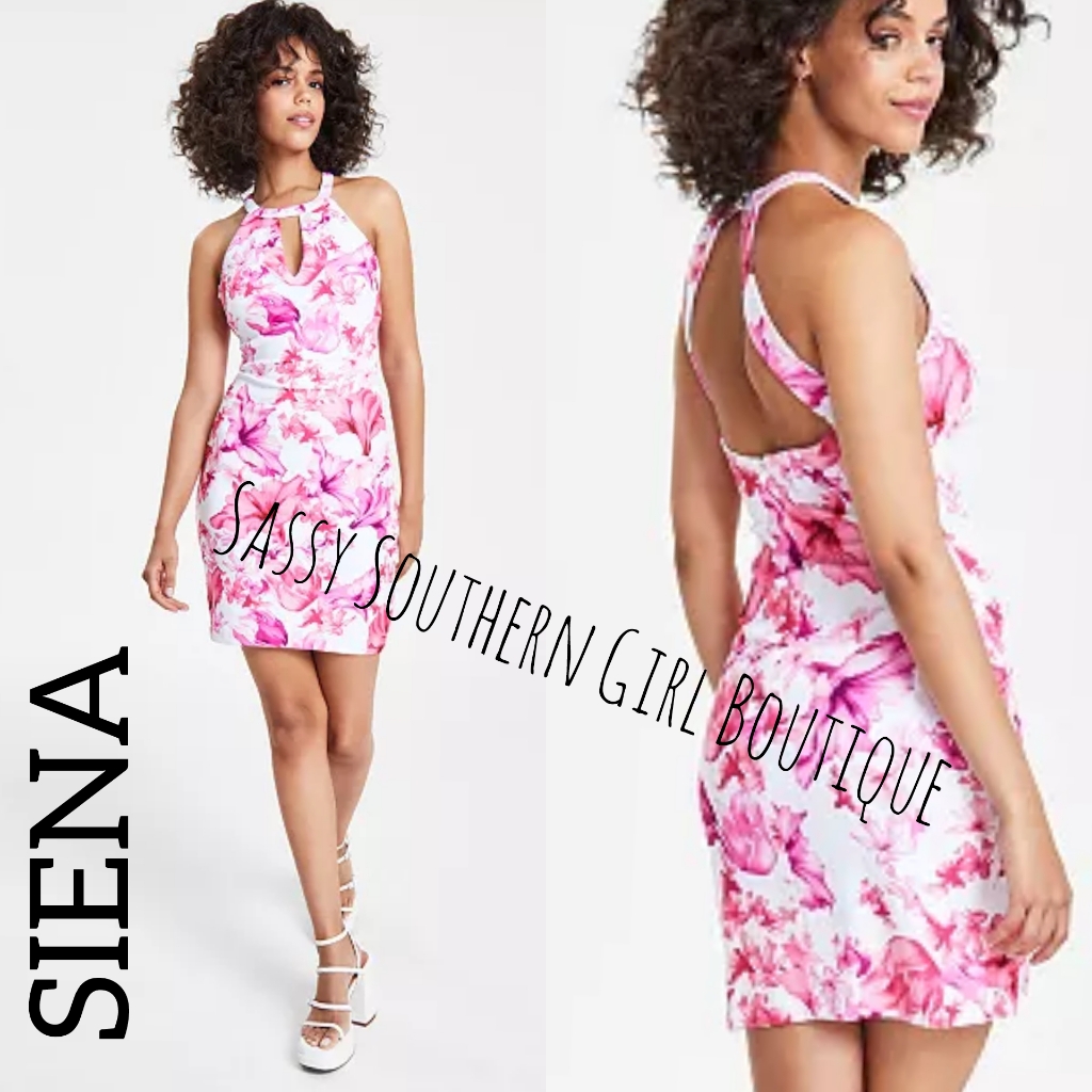 Siena White Pink Floral Halter Dress
